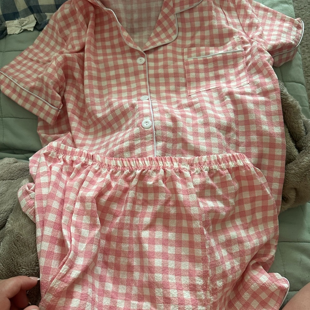 Pink gingham print pj set